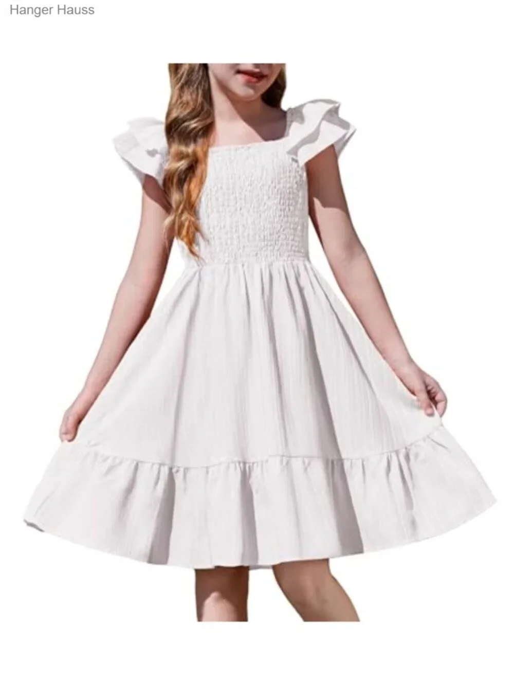Girls Ruffle Sleeve Off Shoulder Sundress Pockets Summer Casual